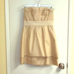 BCBGMaxAzria champagne silk strapless dress